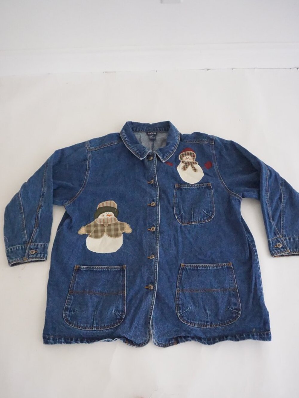 Vintage Baccini Blue Denim Snowman Moons Stars Ugly Christmas Jean Jacket 2X
